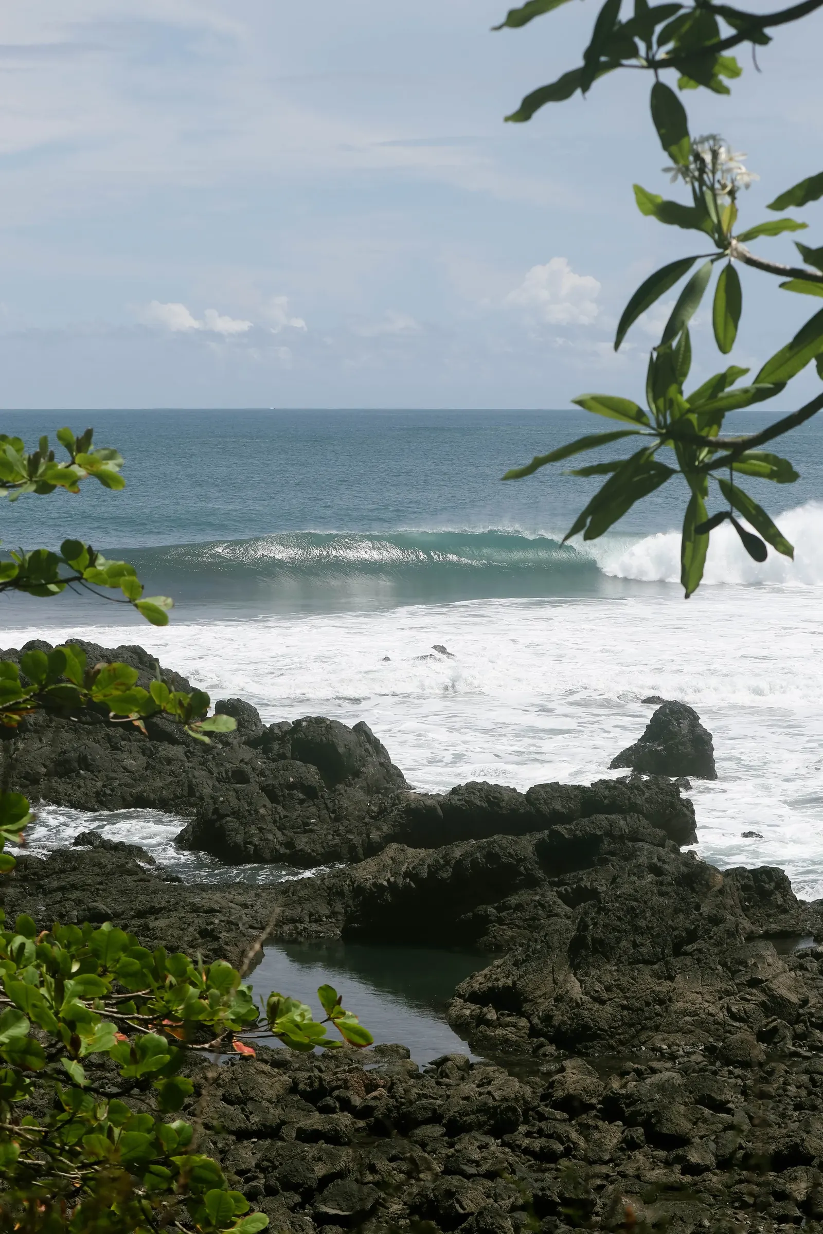 Waves breaking along a rocky stretch of coastline